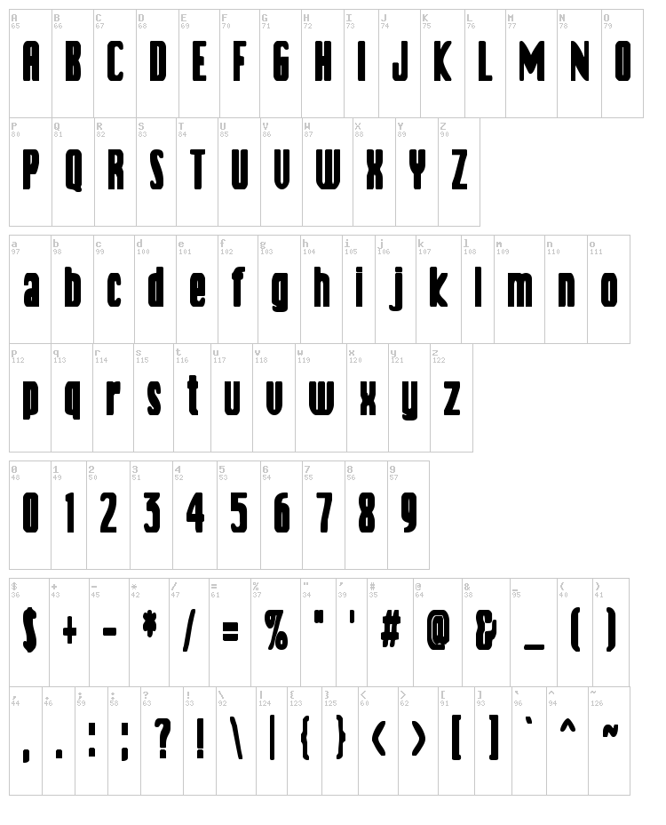 Vanilla Boys font map